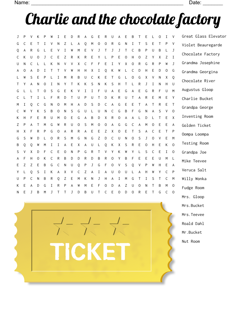 Charlie and the chocolate factory Word Search