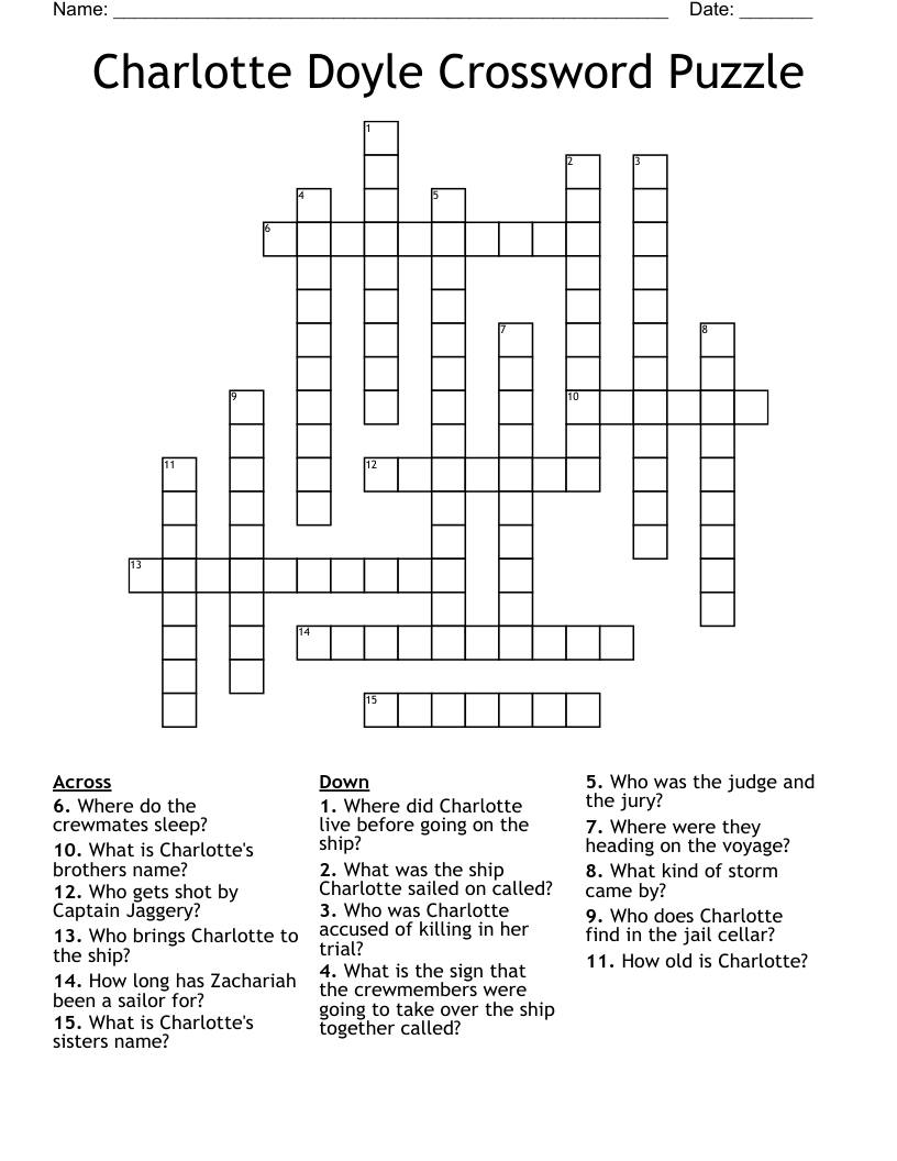 Charlotte Doyle Crossword Puzzle