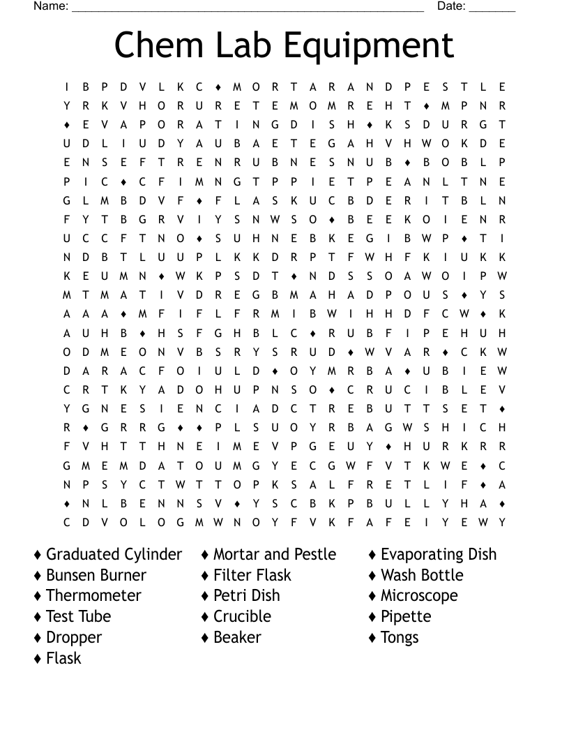 Chem Lab Equipment  Word Search