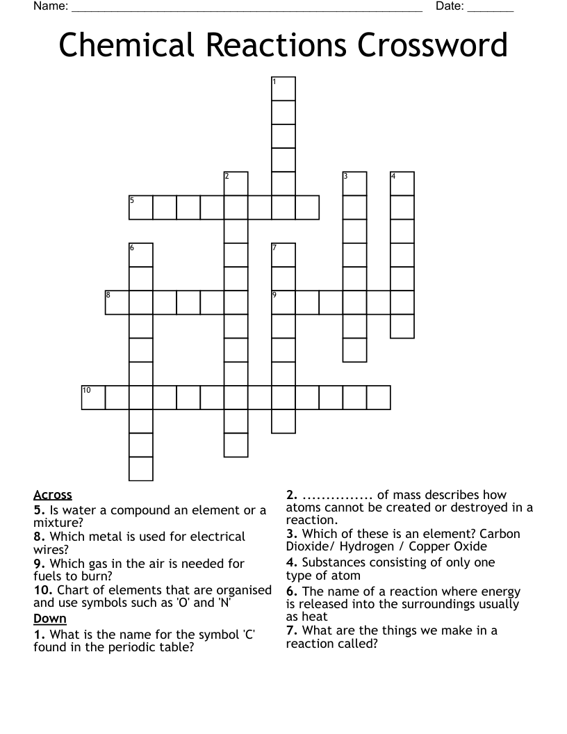 Chemical Reactions Crossword