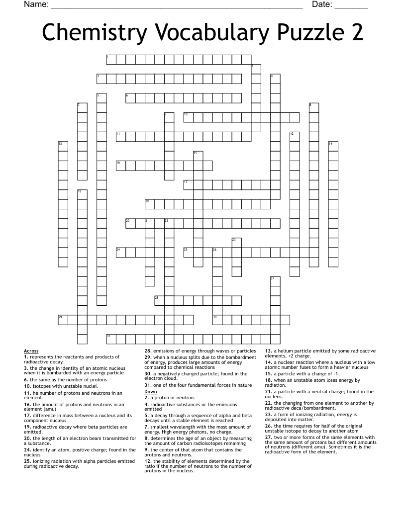 Chemistry Vocabulary Puzzle 2 Crossword