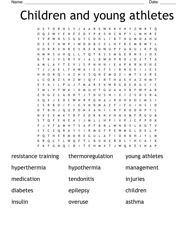 Children and young athletes Word Search