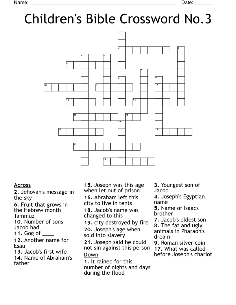 Children's Bible Crossword No.3