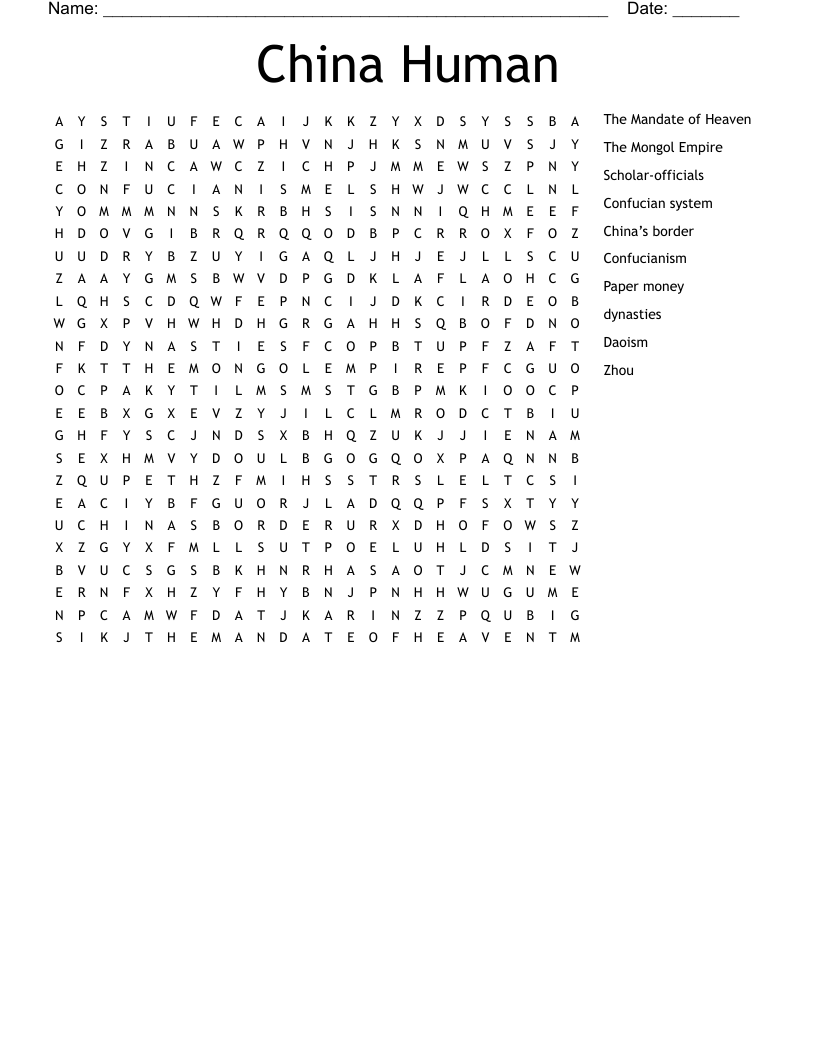 China Human Word Search