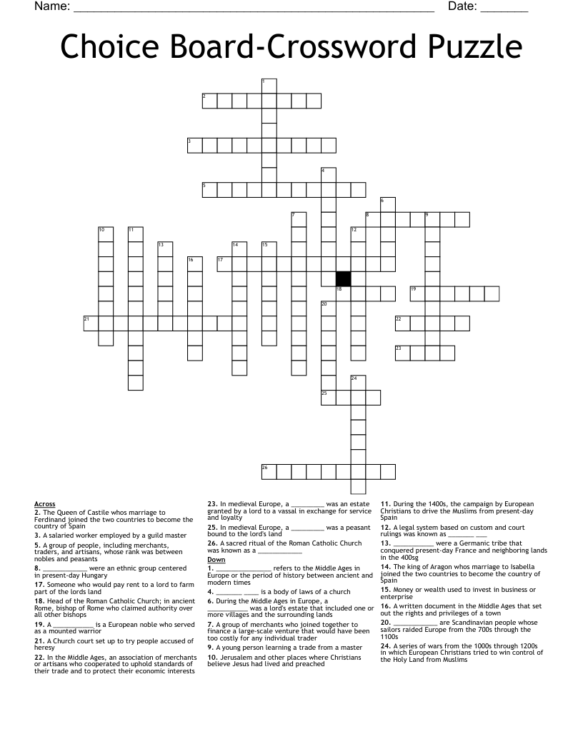 Choice Board-Crossword Puzzle