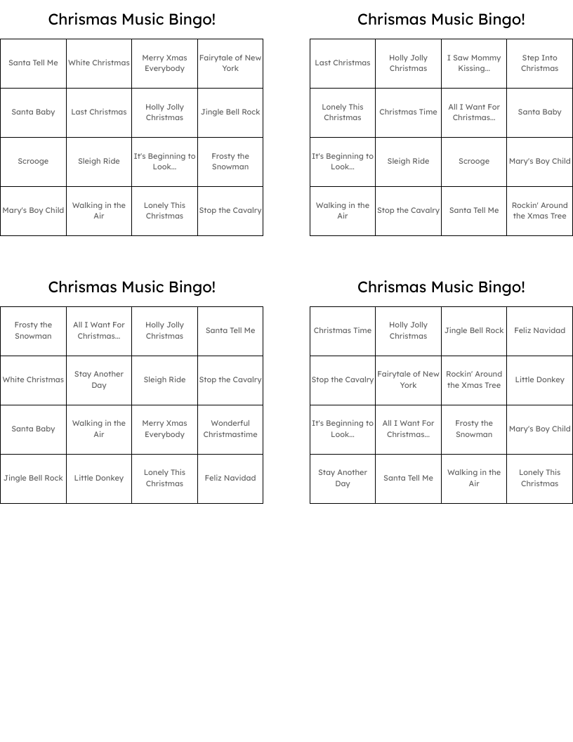 Chrismas Music Bingo!
