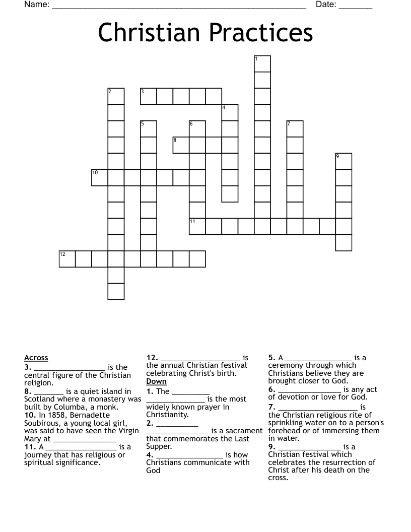 Christian Practices Crossword