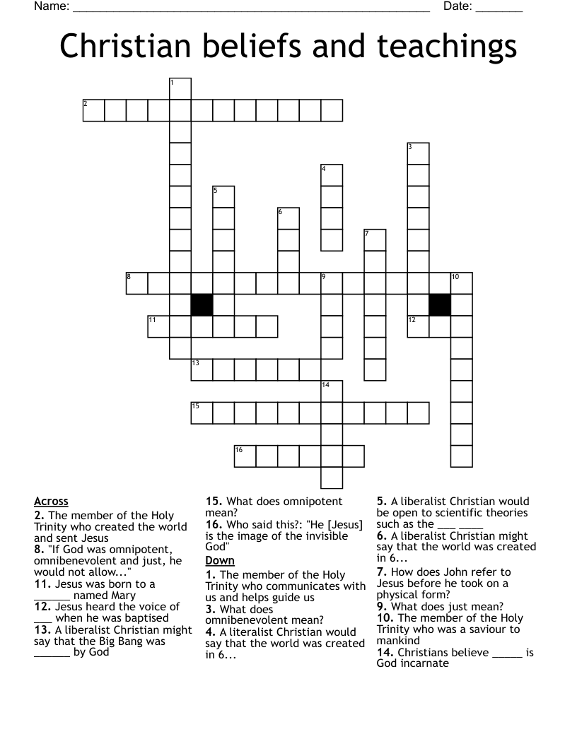 Christian beliefs and teachings Crossword