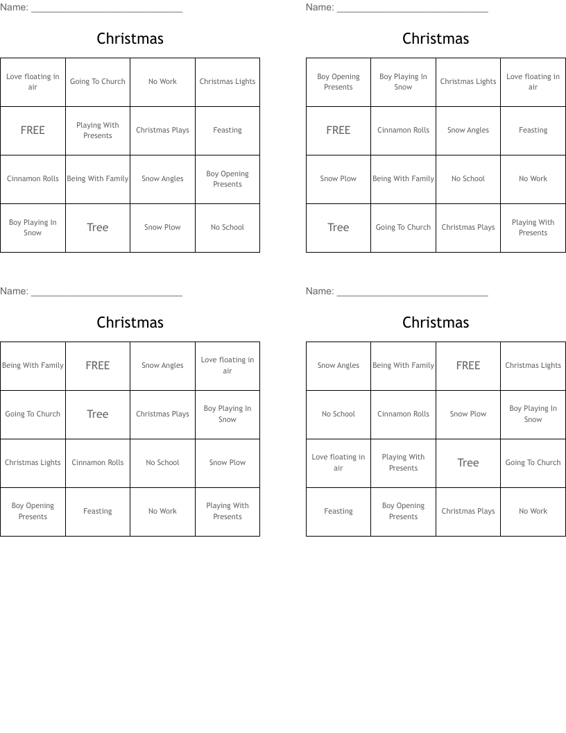 Christmas Bingo Cards
