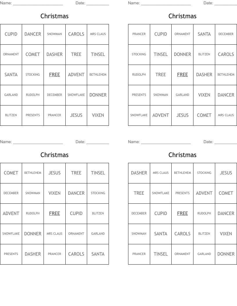 Christmas Bingo Cards