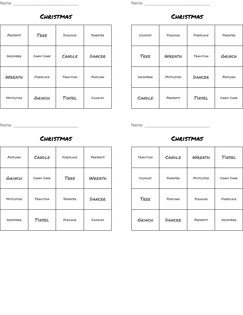 Christmas Bingo Cards