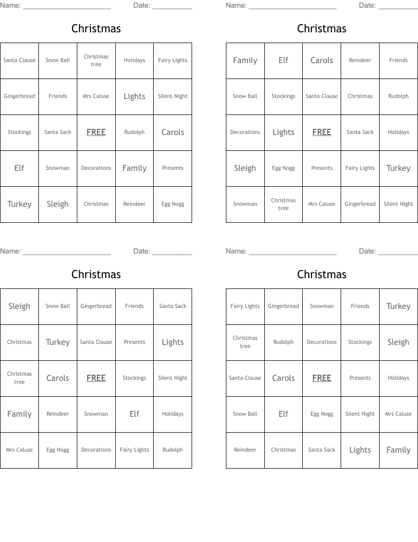 Christmas Bingo Cards