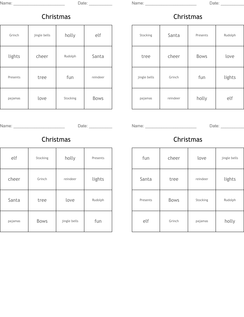Christmas Bingo Cards