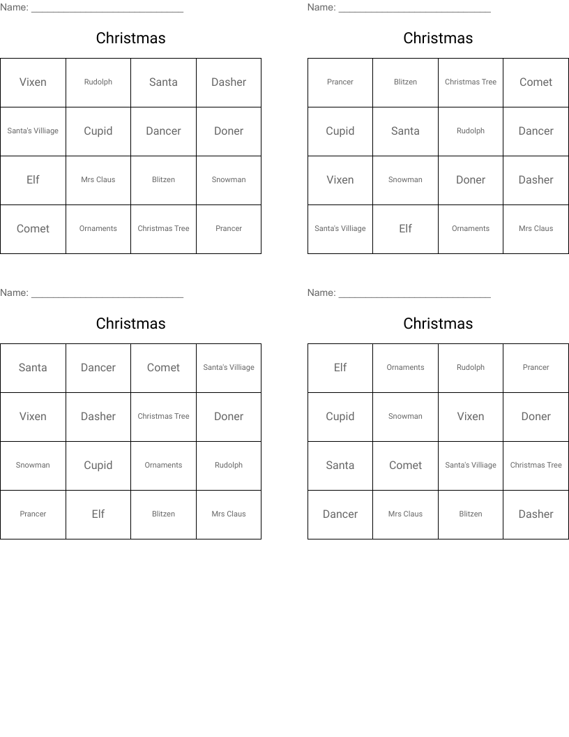Christmas Bingo Cards