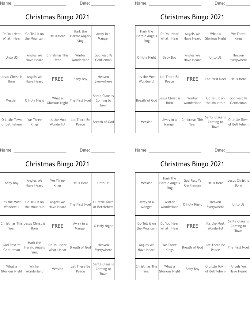 Christmas Bingo 2021
