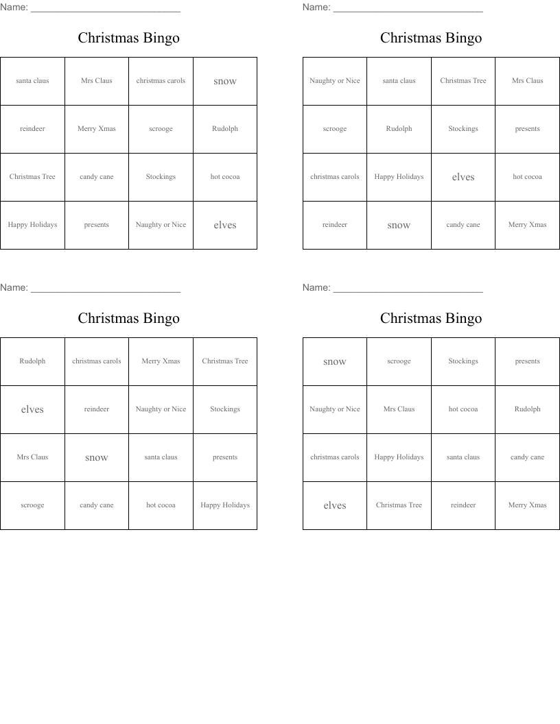 Christmas Bingo