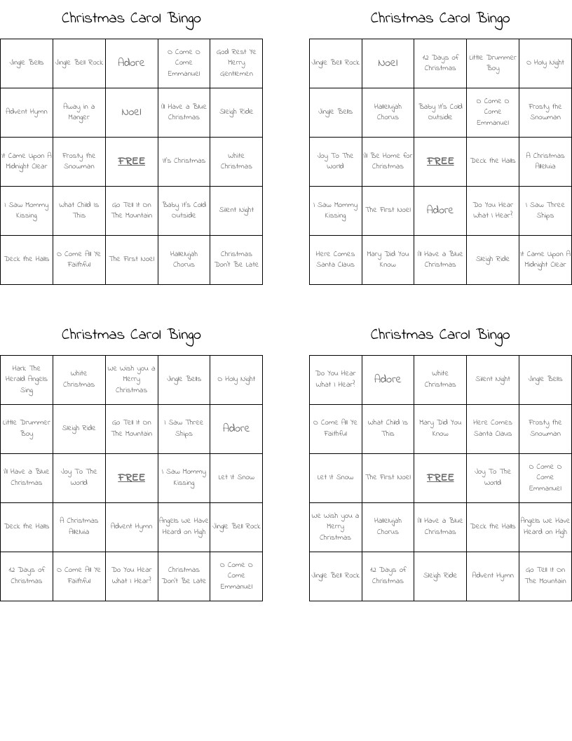 Christmas Carol Bingo