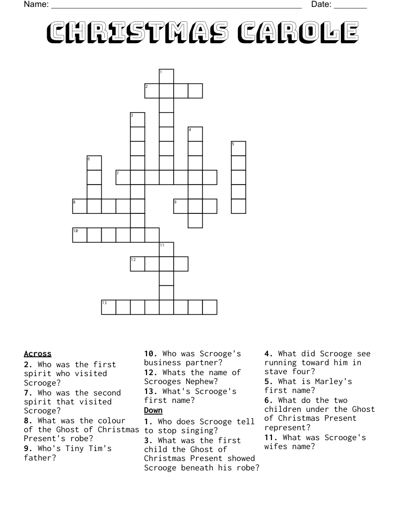 Christmas Carole Crossword