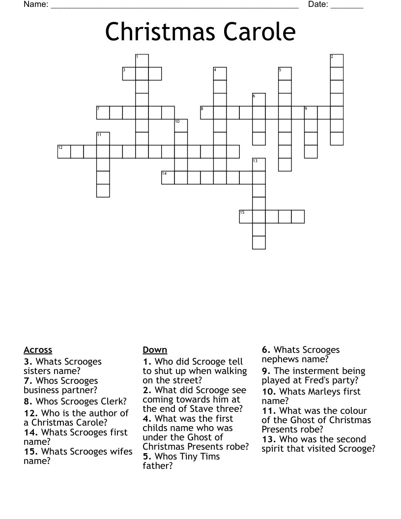 Christmas Carole Crossword