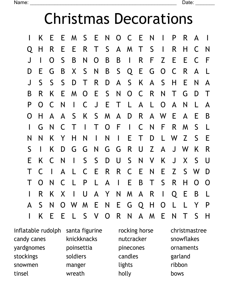 Christmas Decorations Word Search