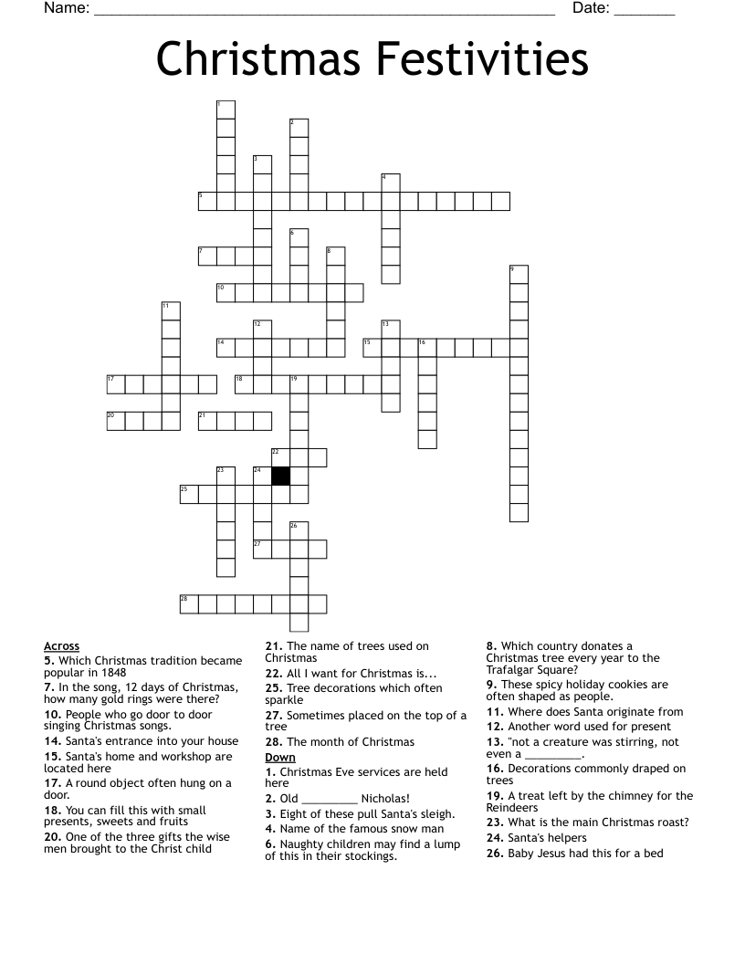 Christmas Festivities Crossword