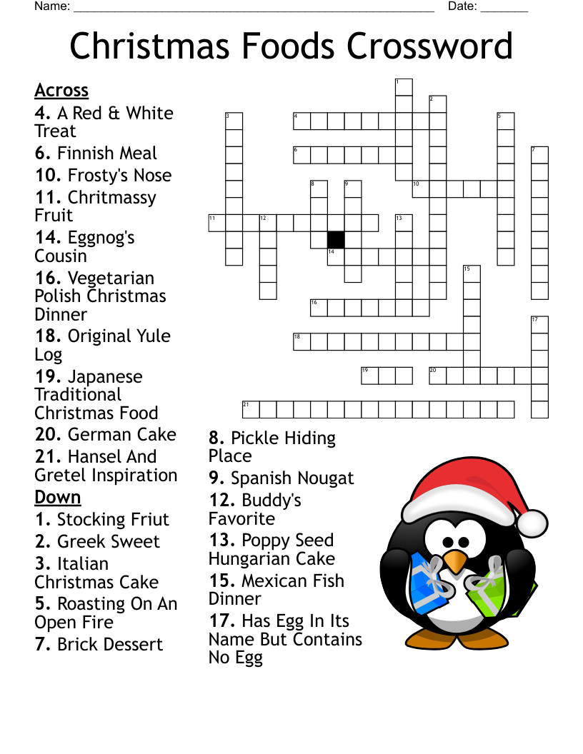 Christmas Foods Crossword
