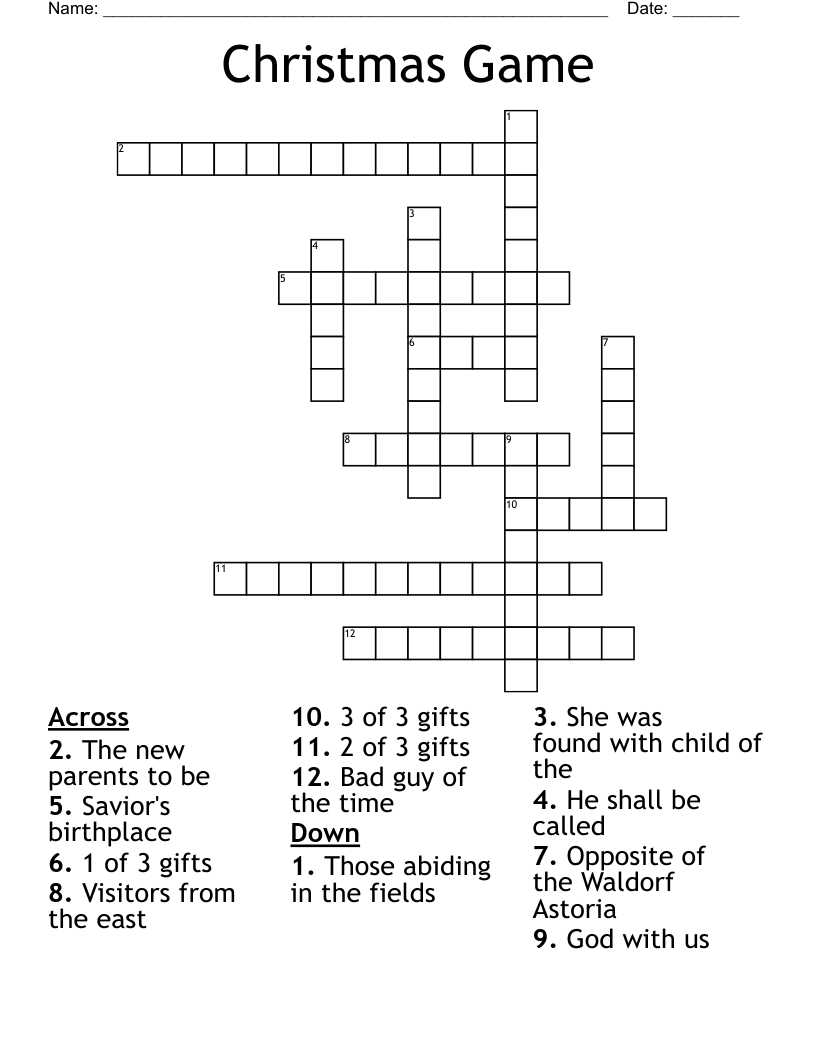 Christmas Game Crossword