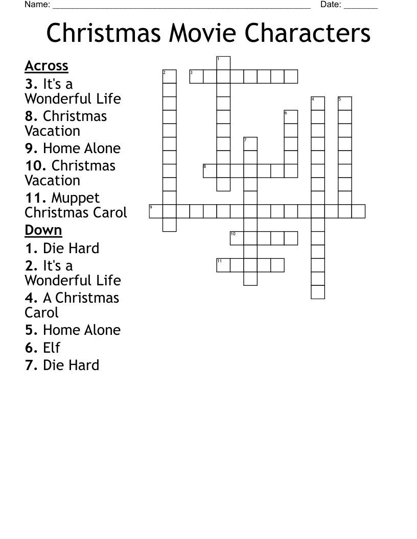 Christmas Movie Characters Crossword