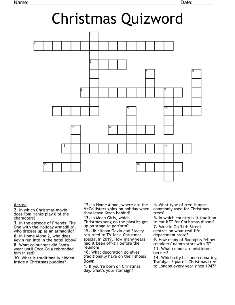 Christmas Quizword Crossword