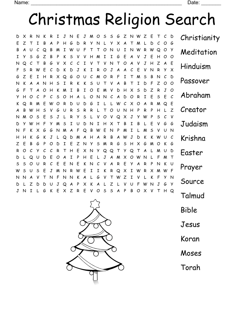 Christmas Religion Search Word Search