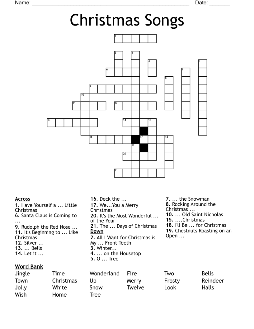 Christmas Songs Crossword