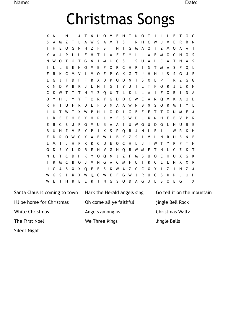 Christmas Songs Word Search