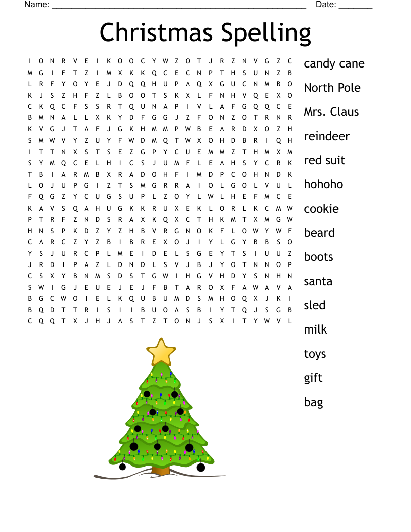 Christmas Spelling Word Search