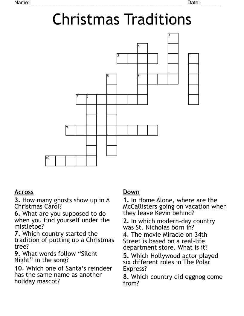 Christmas Traditions  Crossword