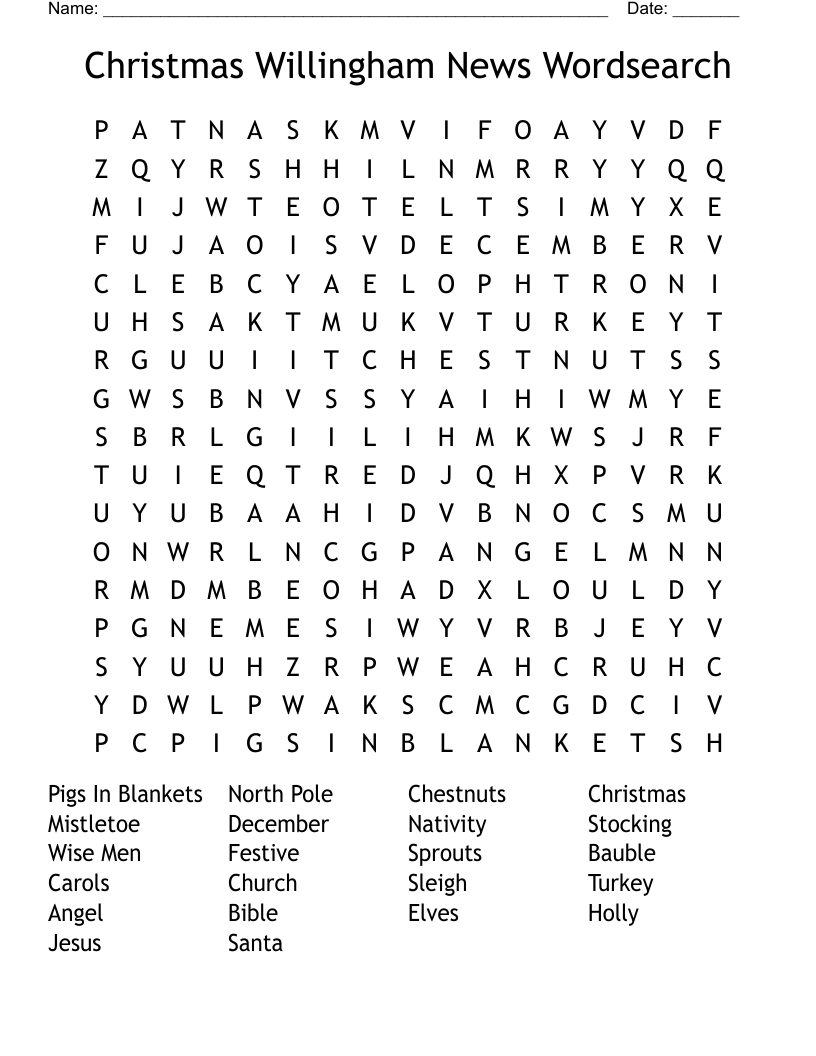 Christmas Willingham News Wordsearch
