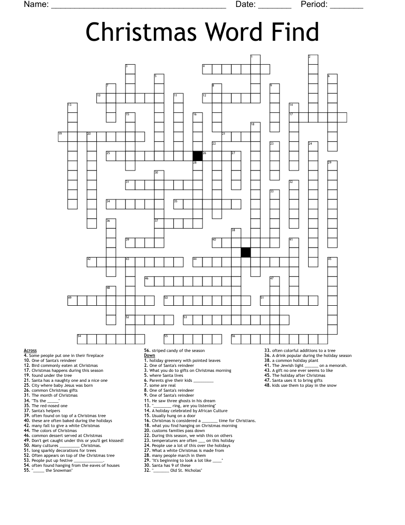 Christmas Word Find Crossword