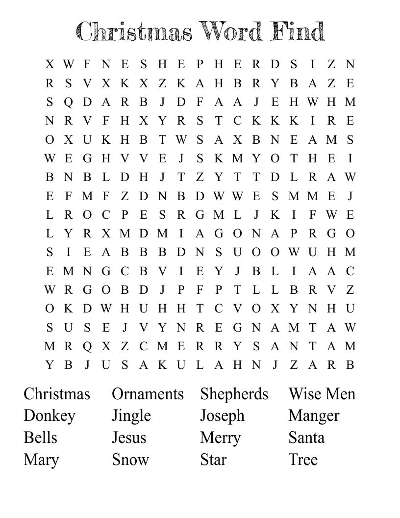  Christmas Word Find Word Search