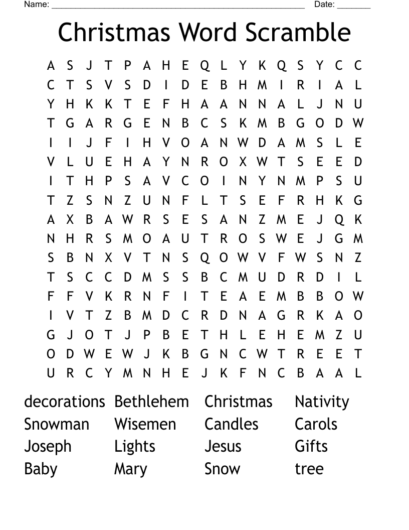 Christmas Word Scramble Word Search