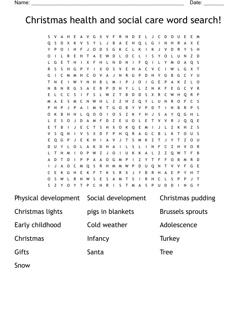 Christmas health and social care word search!