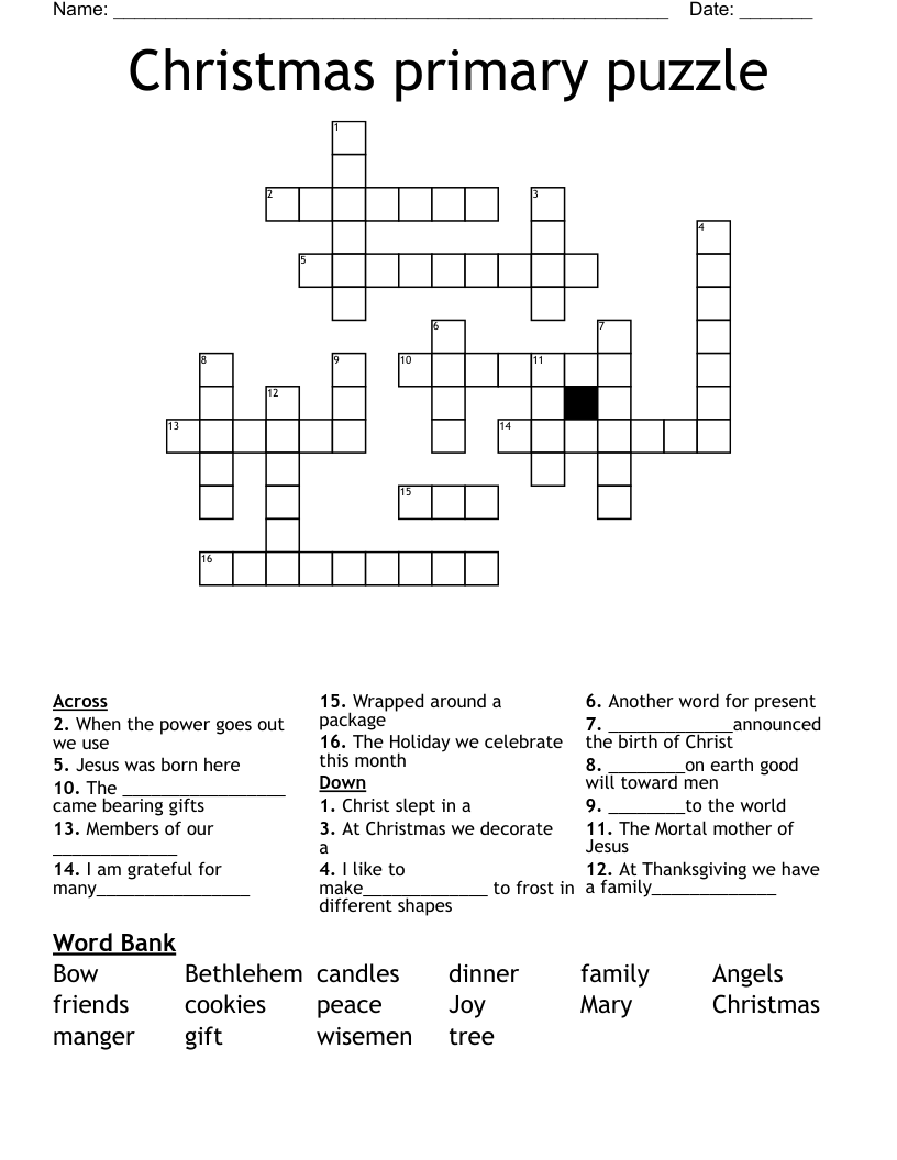 Christmas primary puzzle Crossword