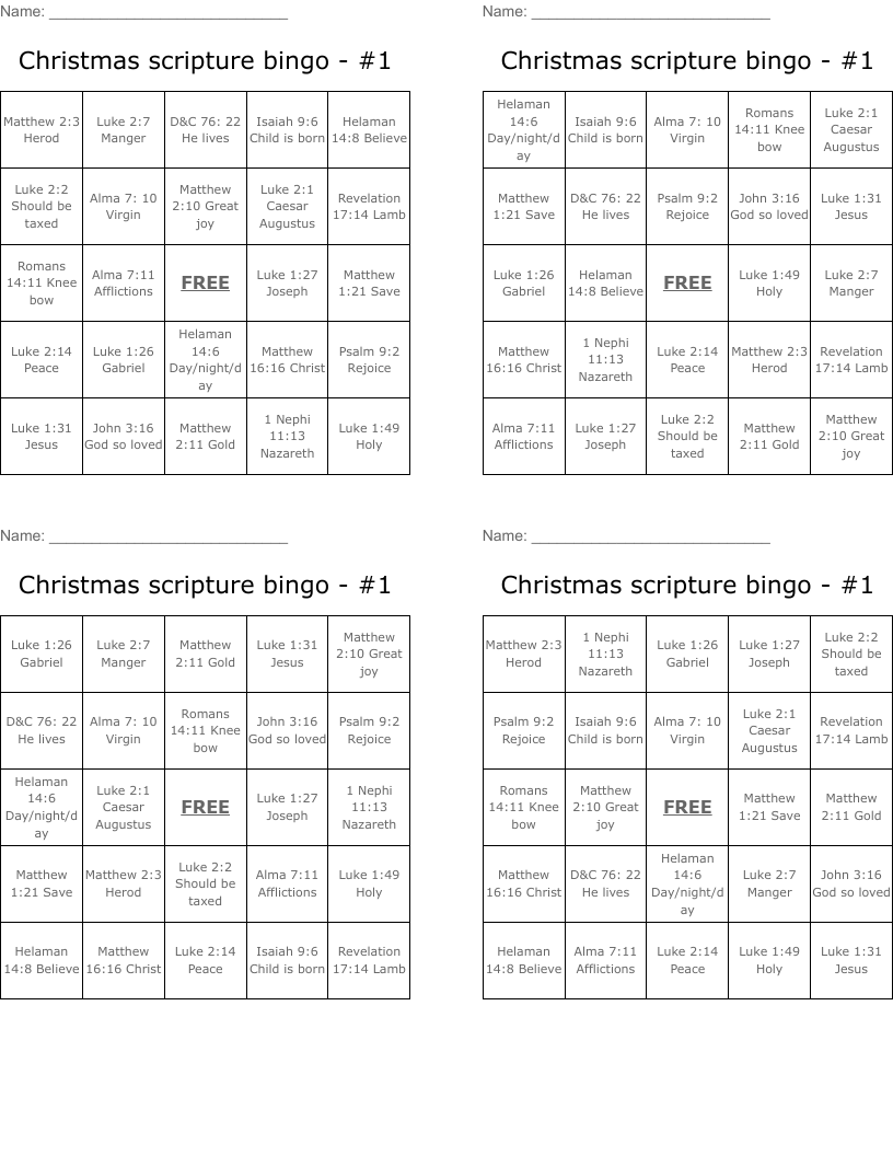 Christmas scripture bingo - #1