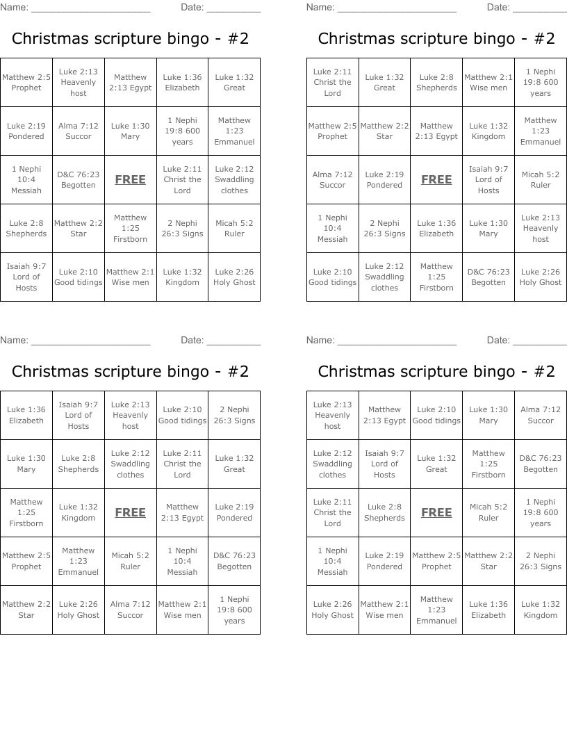 Christmas scripture bingo - #2