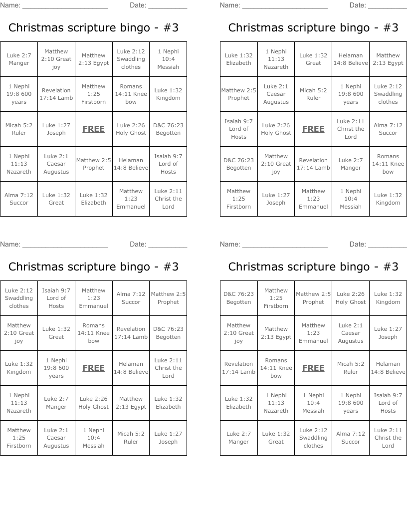 Christmas scripture bingo - #3