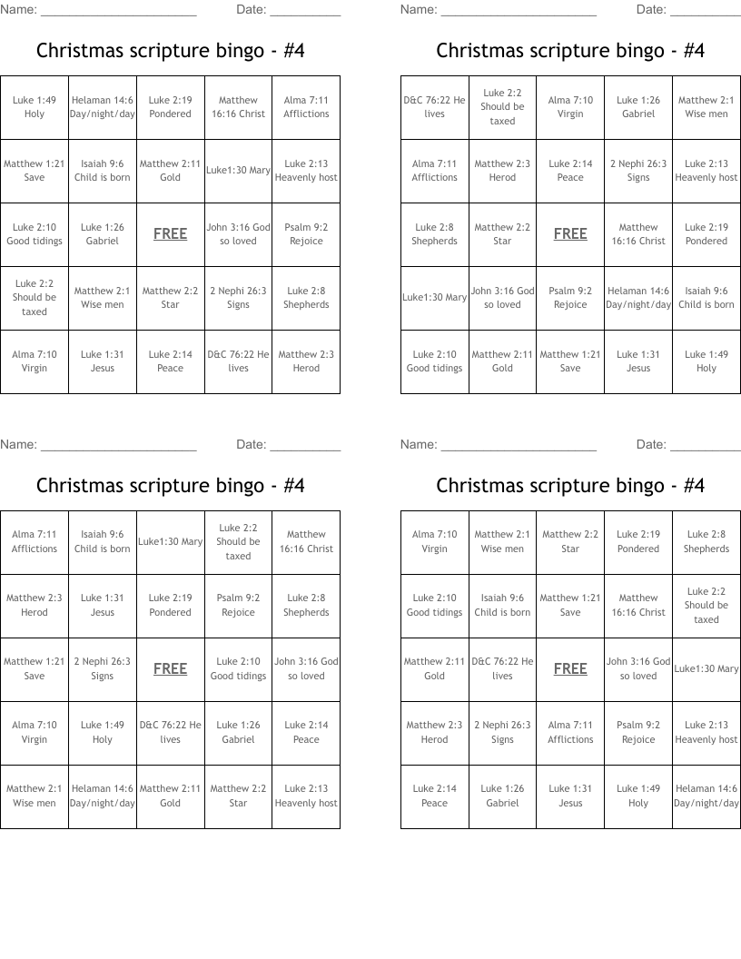 Christmas scripture bingo - #4