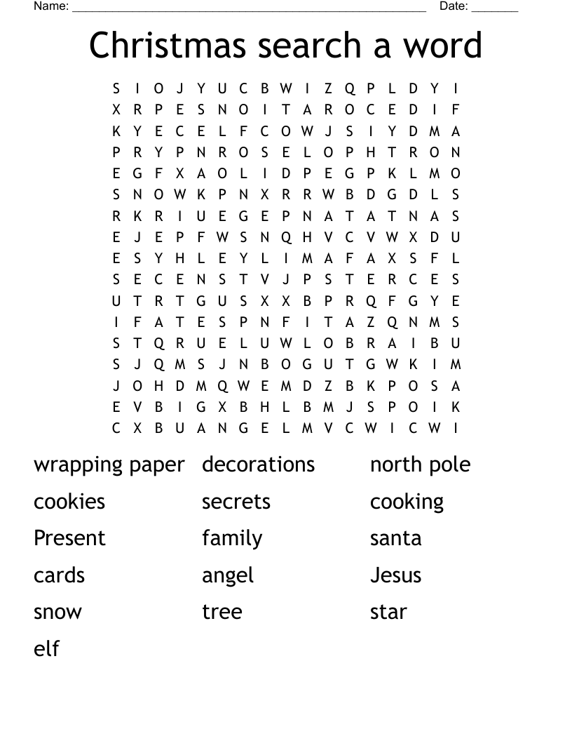 Christmas search a word Word Search