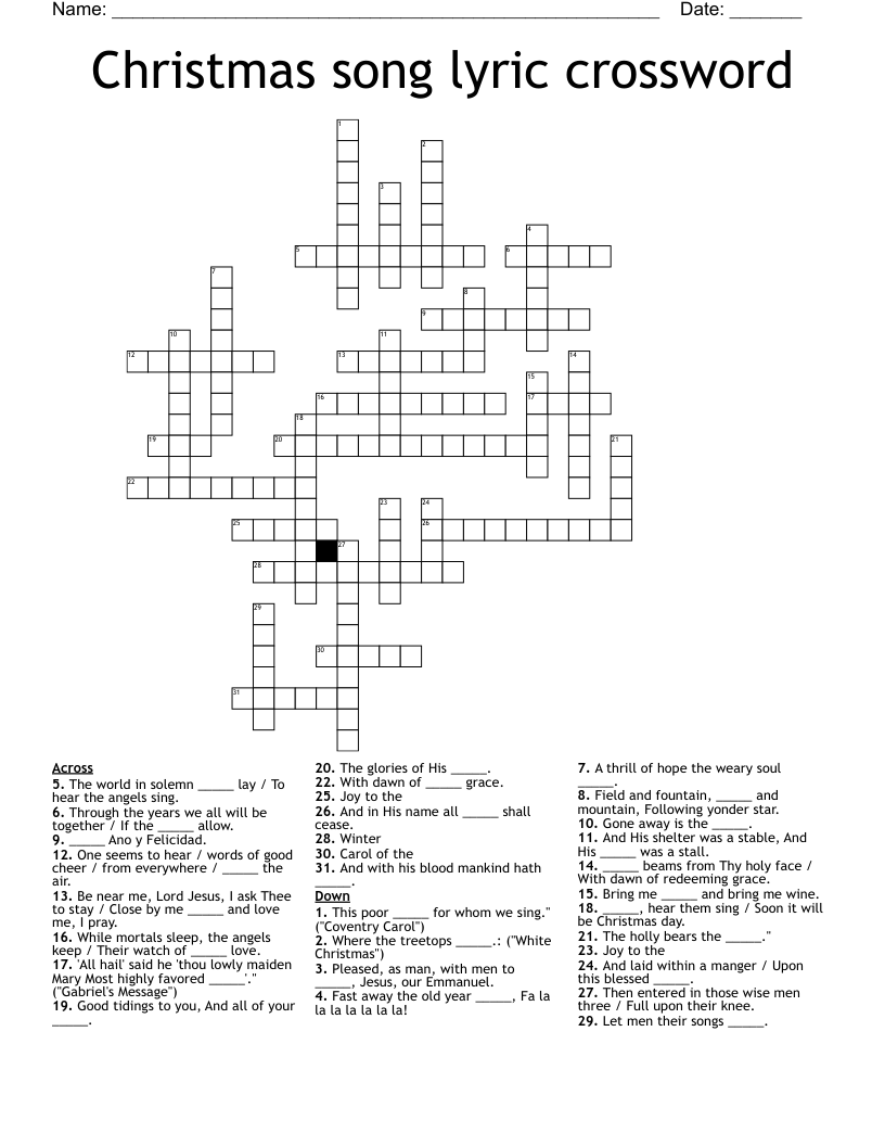 Christmas song lyric crossword