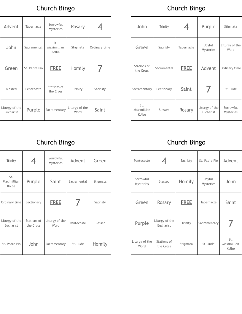 Church Bingo