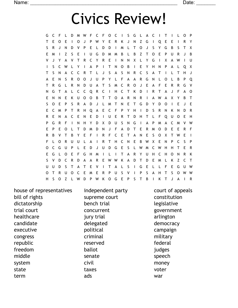 Civics Review! Word Search