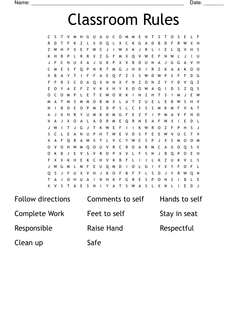 Classroom Rules Word Search