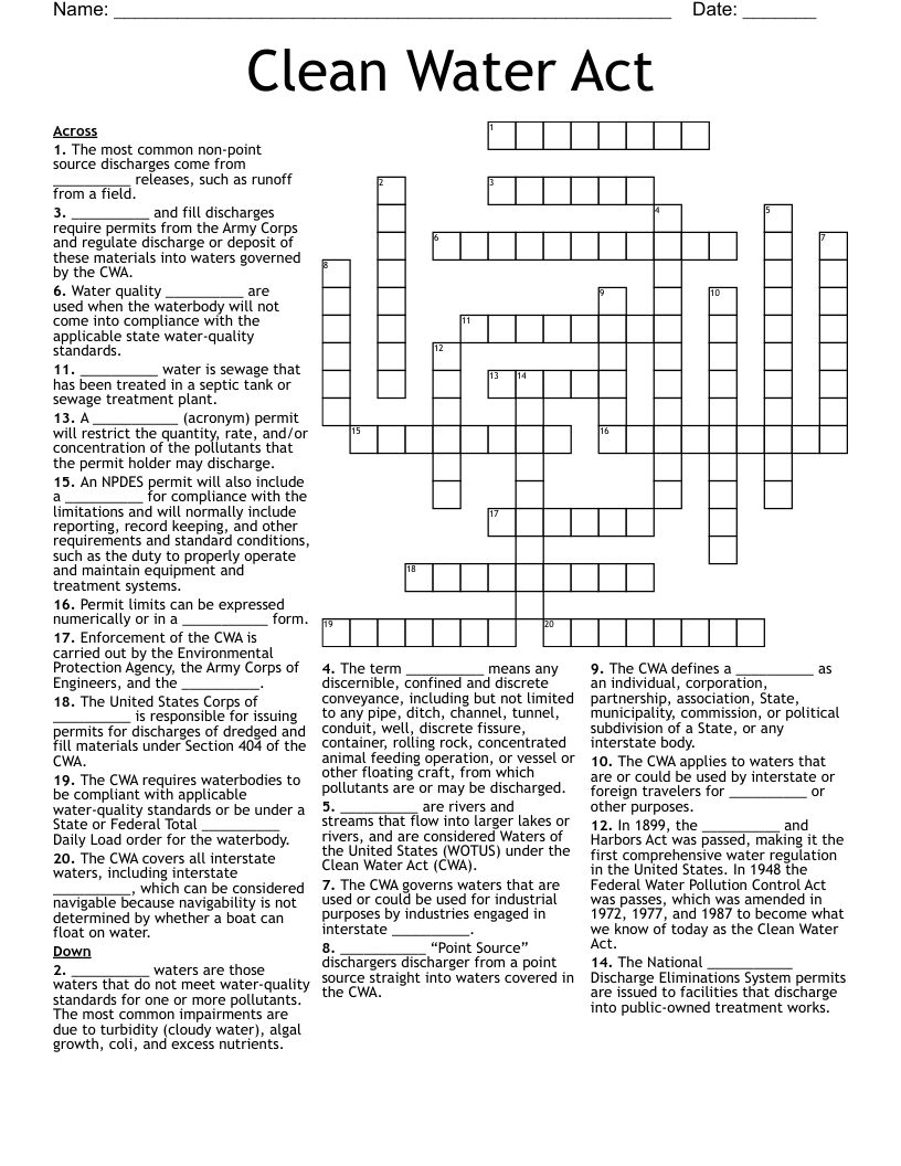 Clean Water Act Crossword